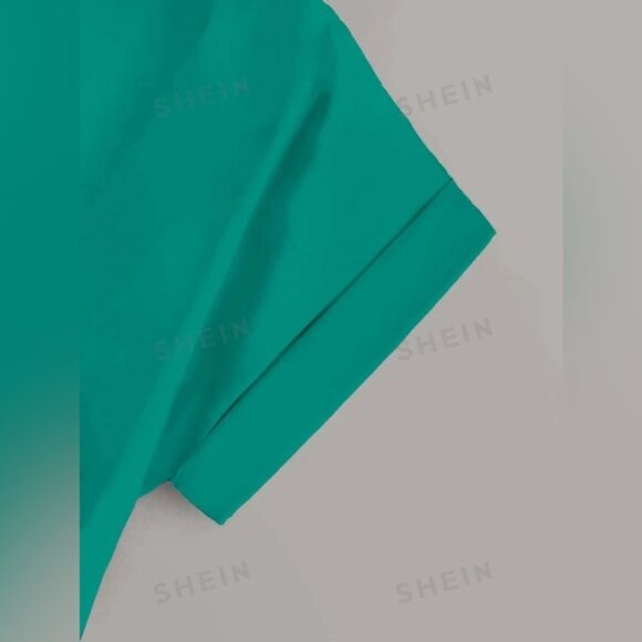 Plus Solid Roll Up Sleeve Blouse 1XL Teal 2/$14 or 3/$20 - Picture 4 of 4